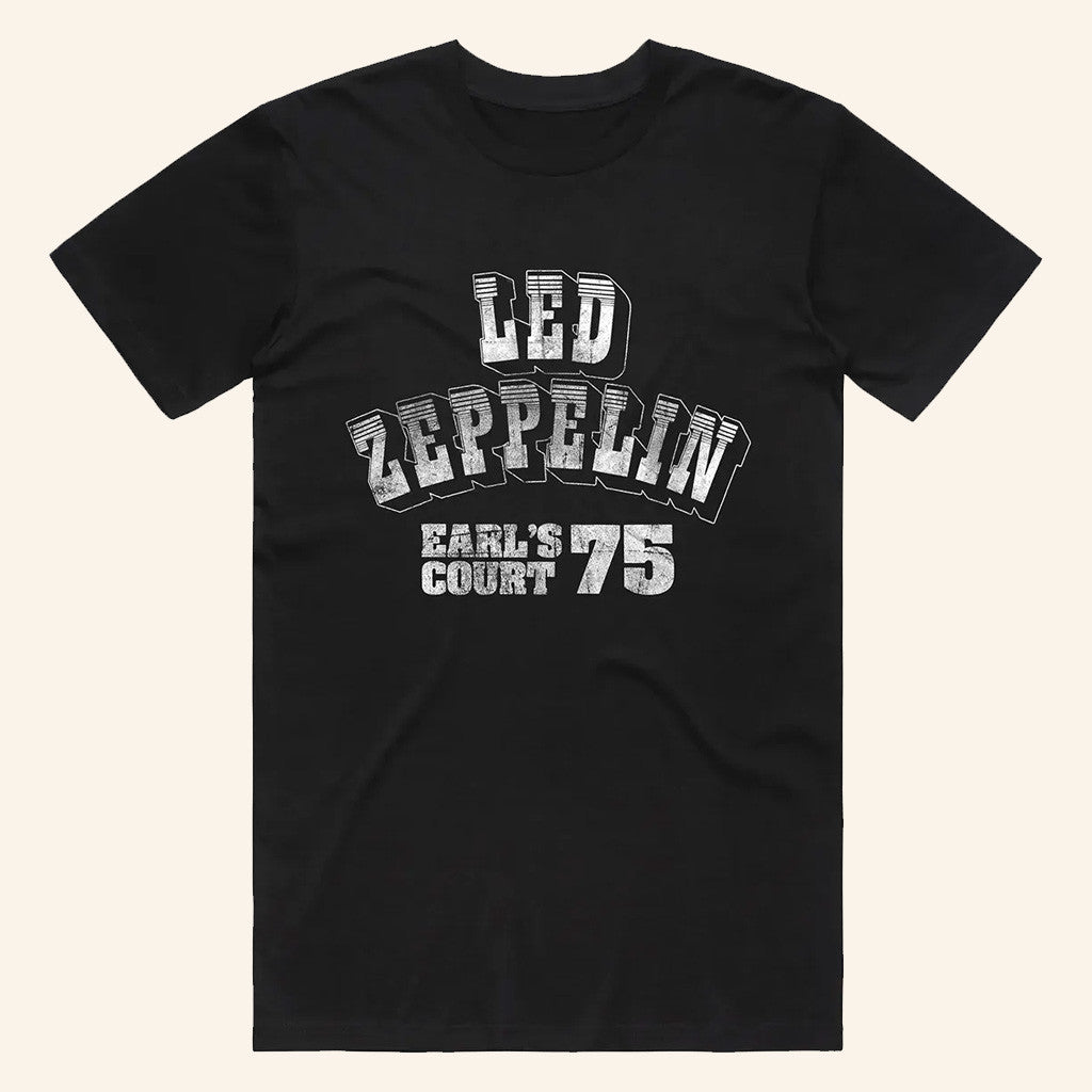 Led Zeppelin Merch Earl's Court 75 Logo Black T-Shirt Good Gifts For Boyfriend Led Zeppelin Merch Earl's Court 75 Logo Black T-Shirt Good Gifts For Boyfriend