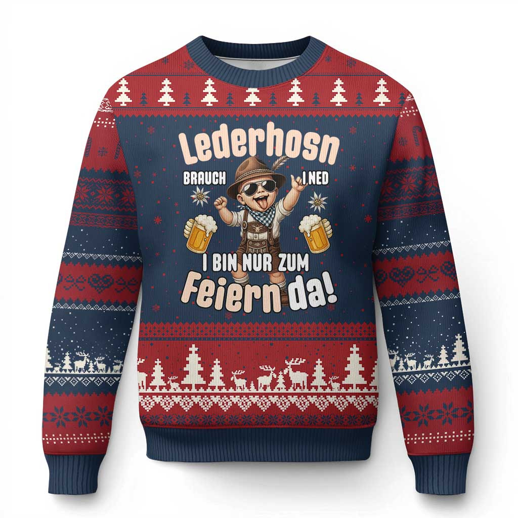 Lederhosn I Bin Nur Zum Feiern Da Ugly Christmas Sweater First Year Xmas Gifts For Boyfriend