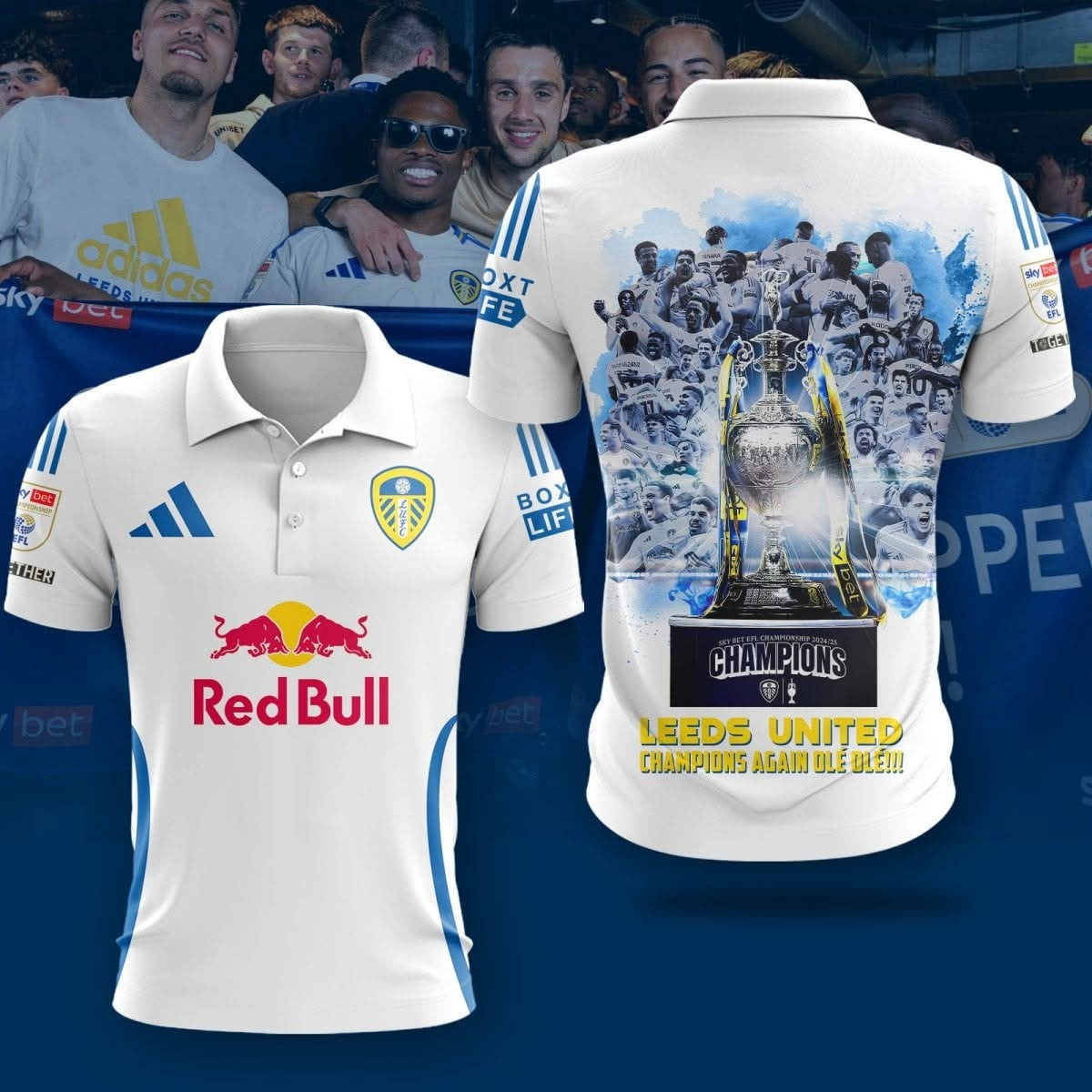 Leeds United Champions 2025 Polo Shirt Leeds United F.C. Champions Again Ole Ole Merch