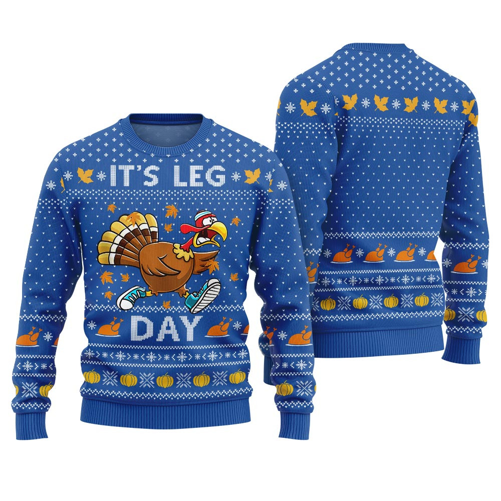 Leg Day Thanksgiving Sweaters For Adults Royal Warm and Comfy Sweater for Winter Days