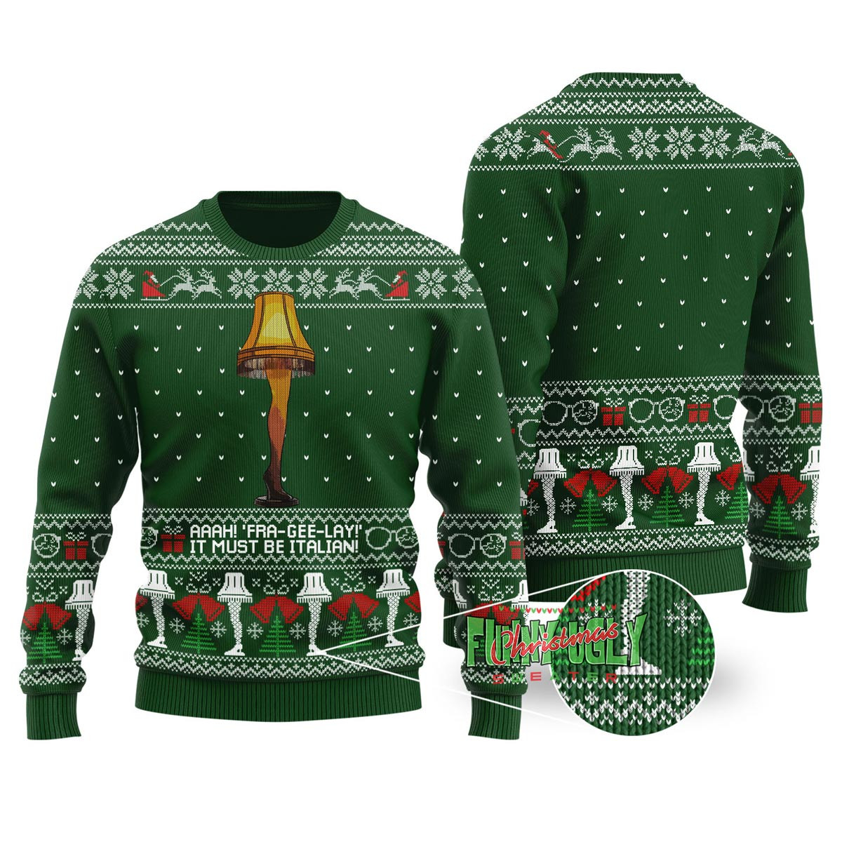Leg Lamp A Christmas Story Christmas Sweater Forest Green Heartwarming Christmas Gift Sweater for Him or Her