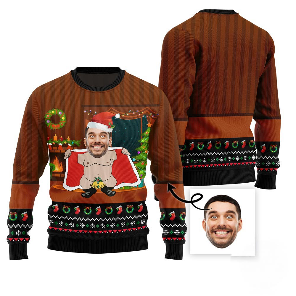 Legendary Custom Face Men Santa Ugly Christmas Sweater Funny Christmas Sweaters