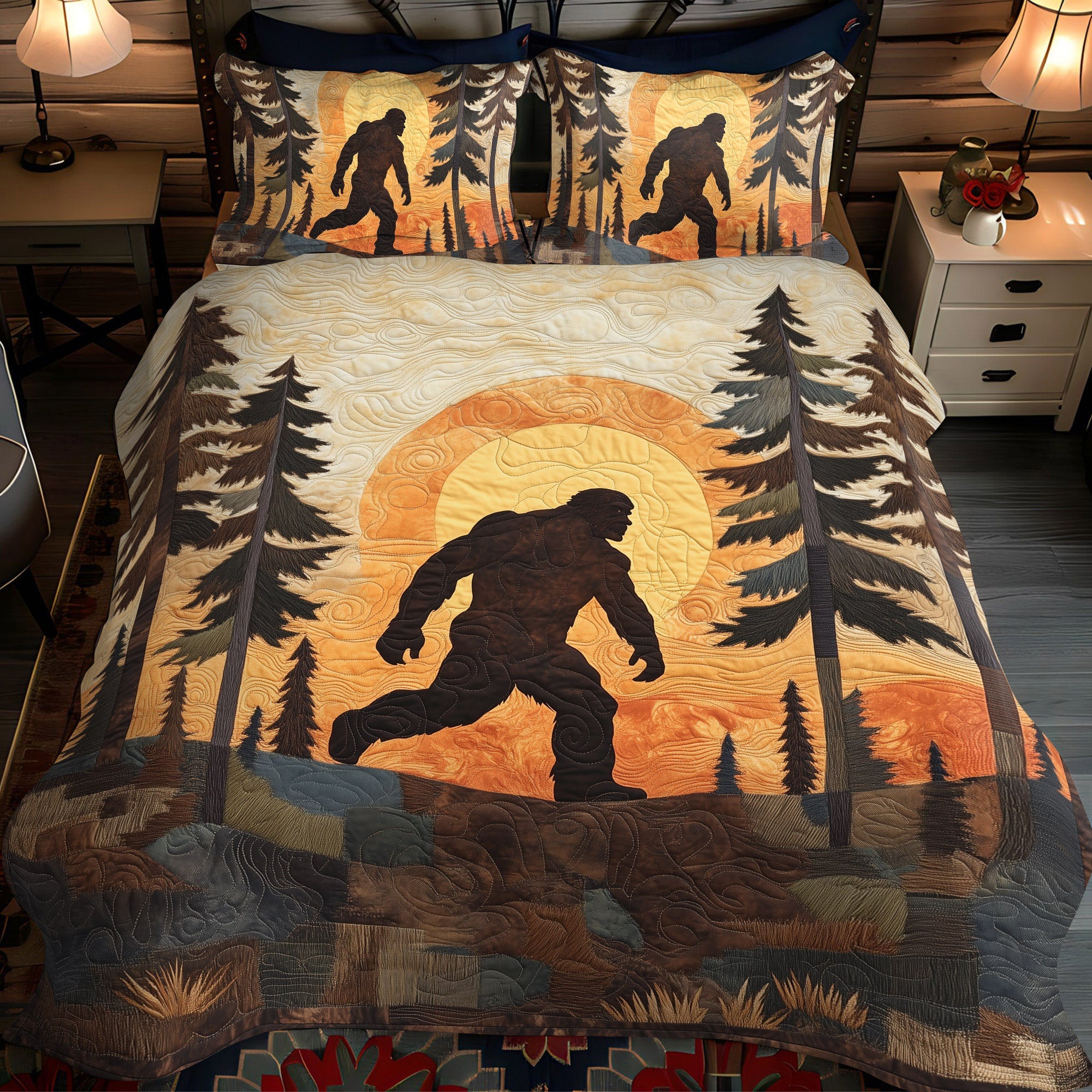 Legendary Footsteps Quilted Bedding Set Luxury Duvet Cover Set for Elegant Bedroom Decor
