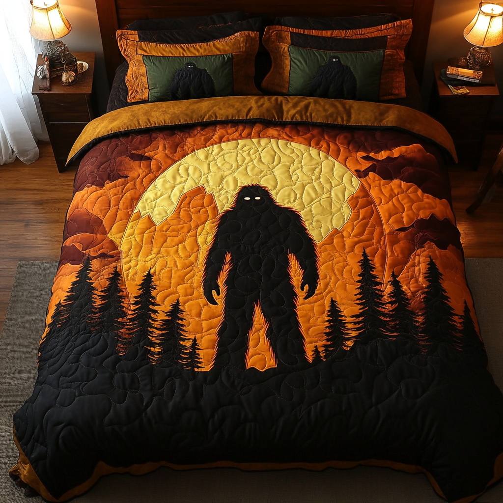 Legendary Trail Quilted Bedding Set Aesthetic Room Decor Gifts For People Who Like Bigfoot