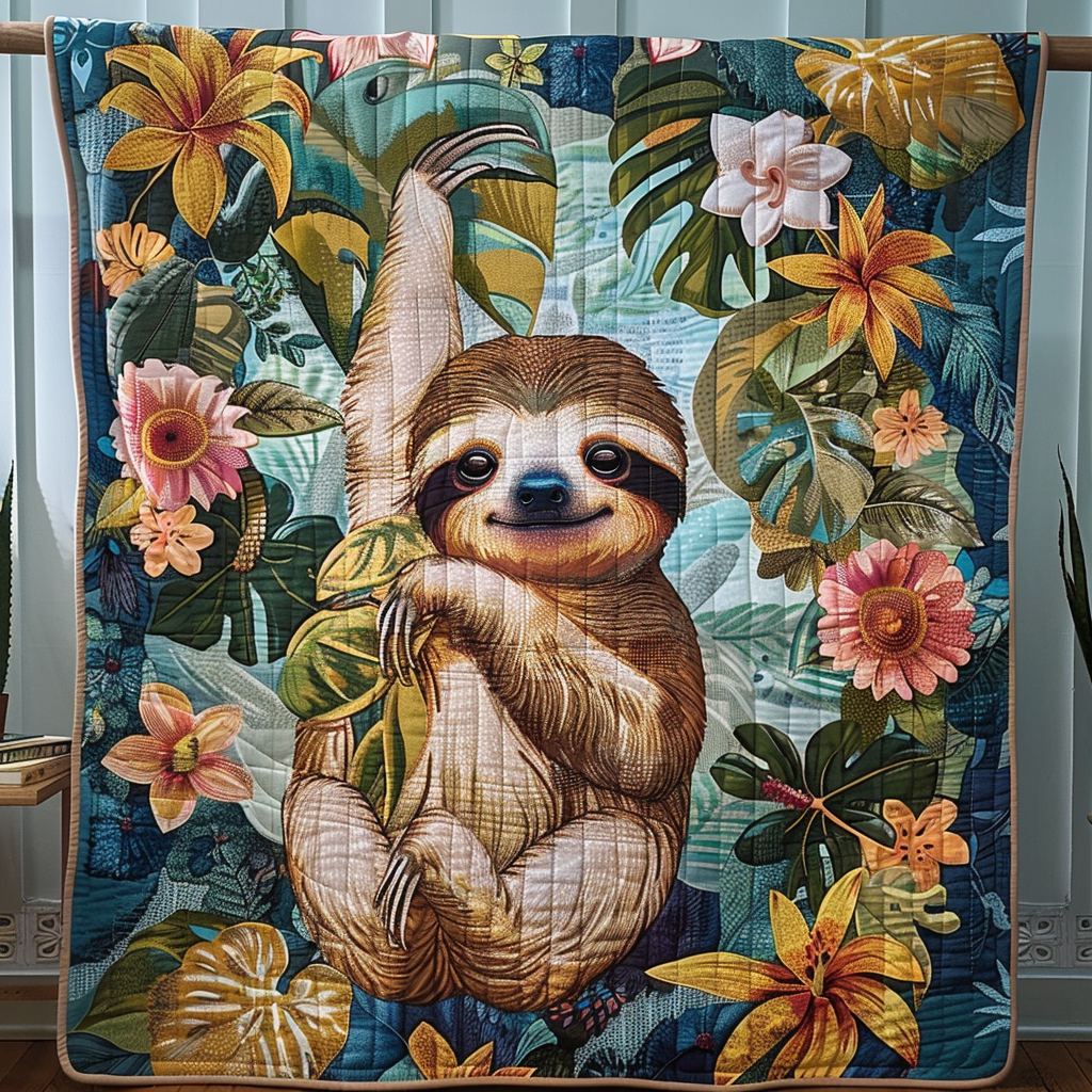 Leisurely Sloth Quilted Blanket Sloth Gift Idea