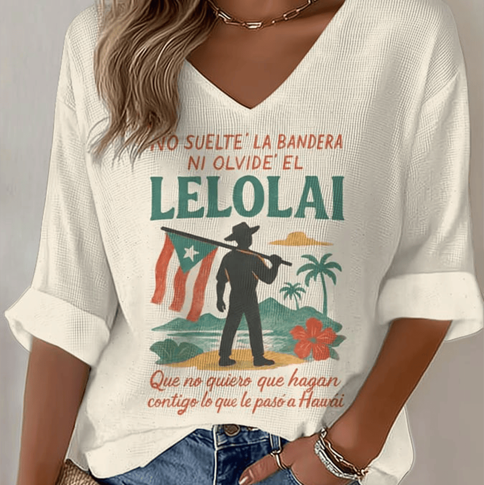 Lelolai Puerto Rico Bad Bunny V-Neck Long Sleeve Shirt Bad Bunny Apparel Unique Gift For Her