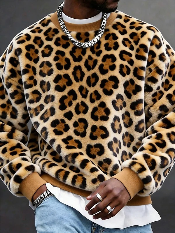 Leopard Art Graphic Flannel Sweatshirt Men Casual Stylish Best Gift For Men