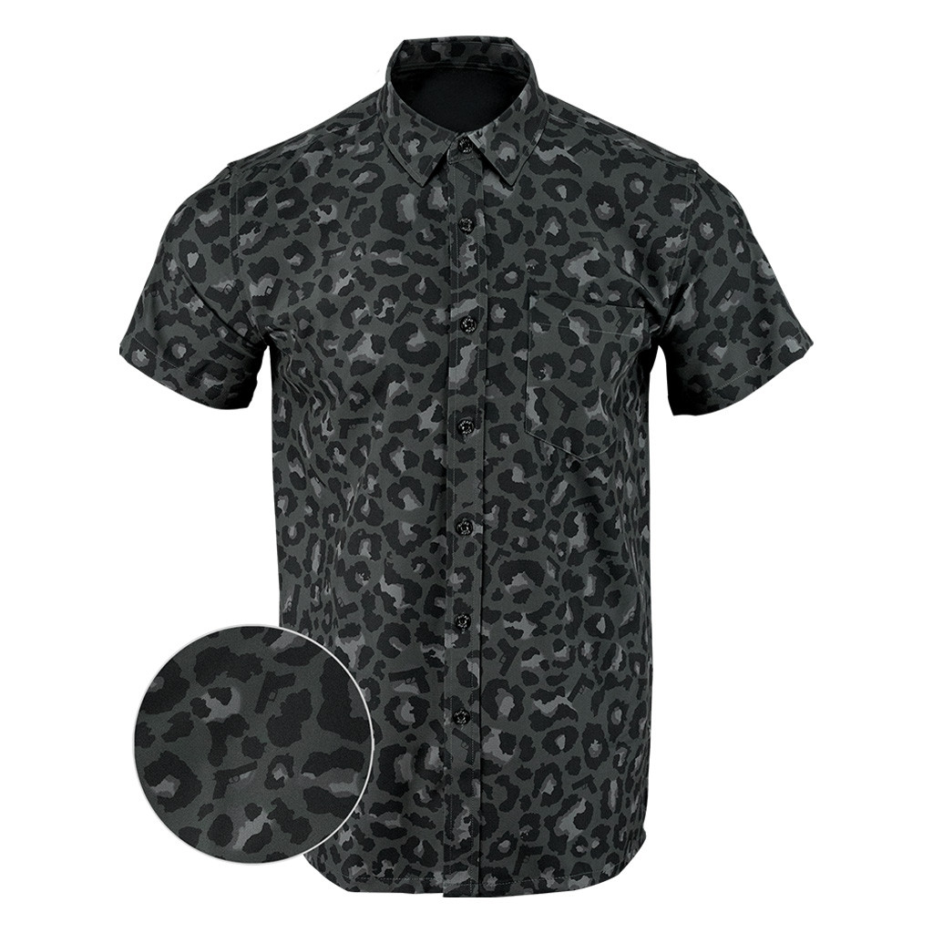 Leopard Black Button Down Shirt Tactical Hawaiian Shirt Good Gifts For Gun Lovers