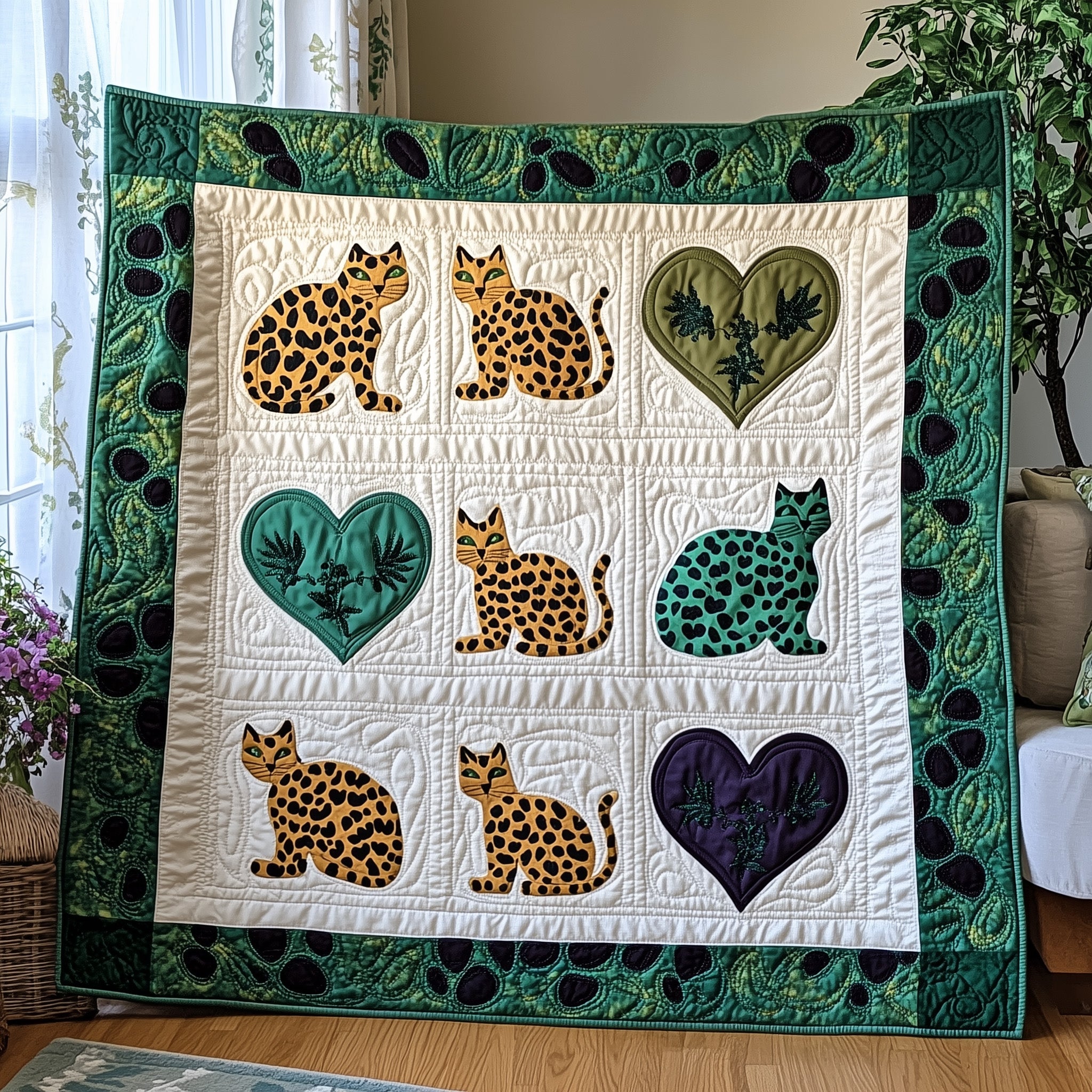 Leopard Cat Quilted Blanket Nice Throw BlanketCat Mom Gifts For Christmas 2025