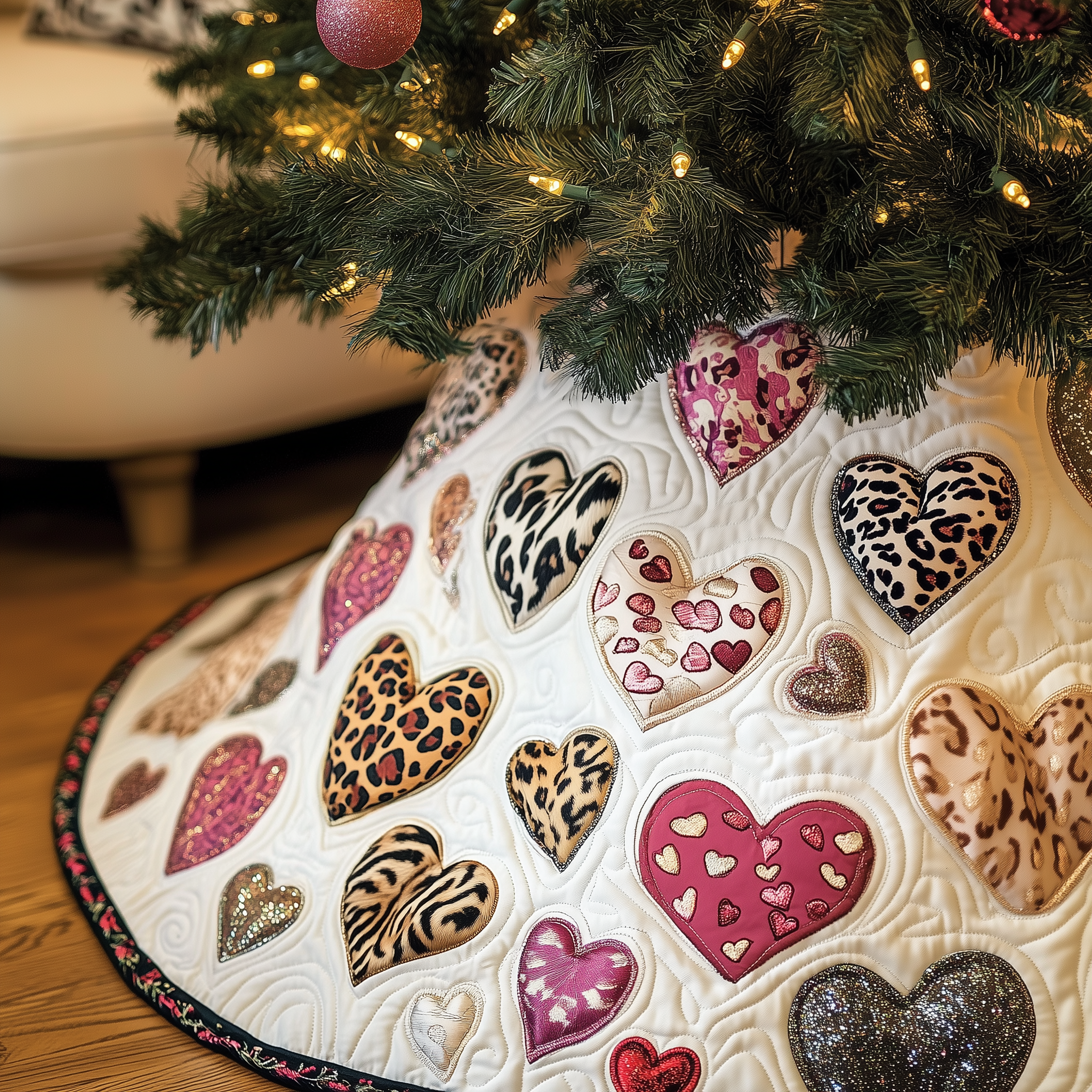Leopard Hearts Quilted Tree Skirt Best Gift Merch For Him