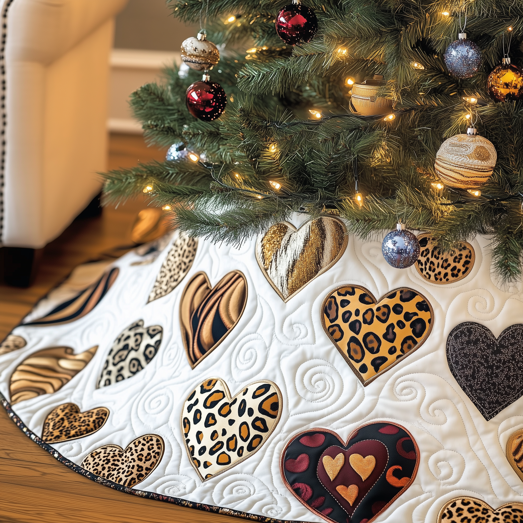 Leopard Hearts Quilted Tree Skirt Heartfelt Gift Merch For Mom