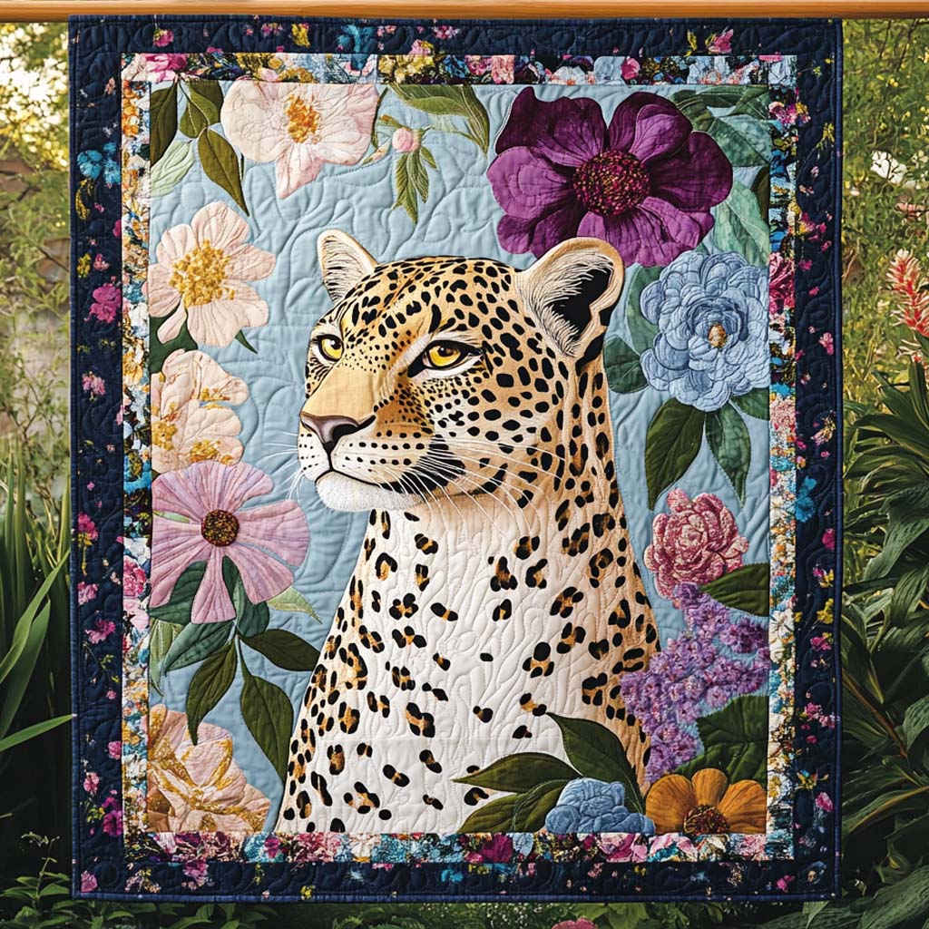 Leopard in Bloom Quilted Blanket Leopard Blanket Leopard Gifts For Her