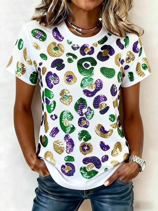 Leopard Mardi Gras T-Shirt Cute Mardi Gras Clothes Cool Gifts For Wife
