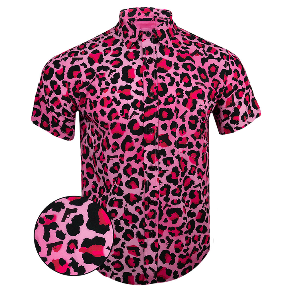 Leopard Pink Button Down Shirt Tactical Hawaiian Shirt Gifts For Son