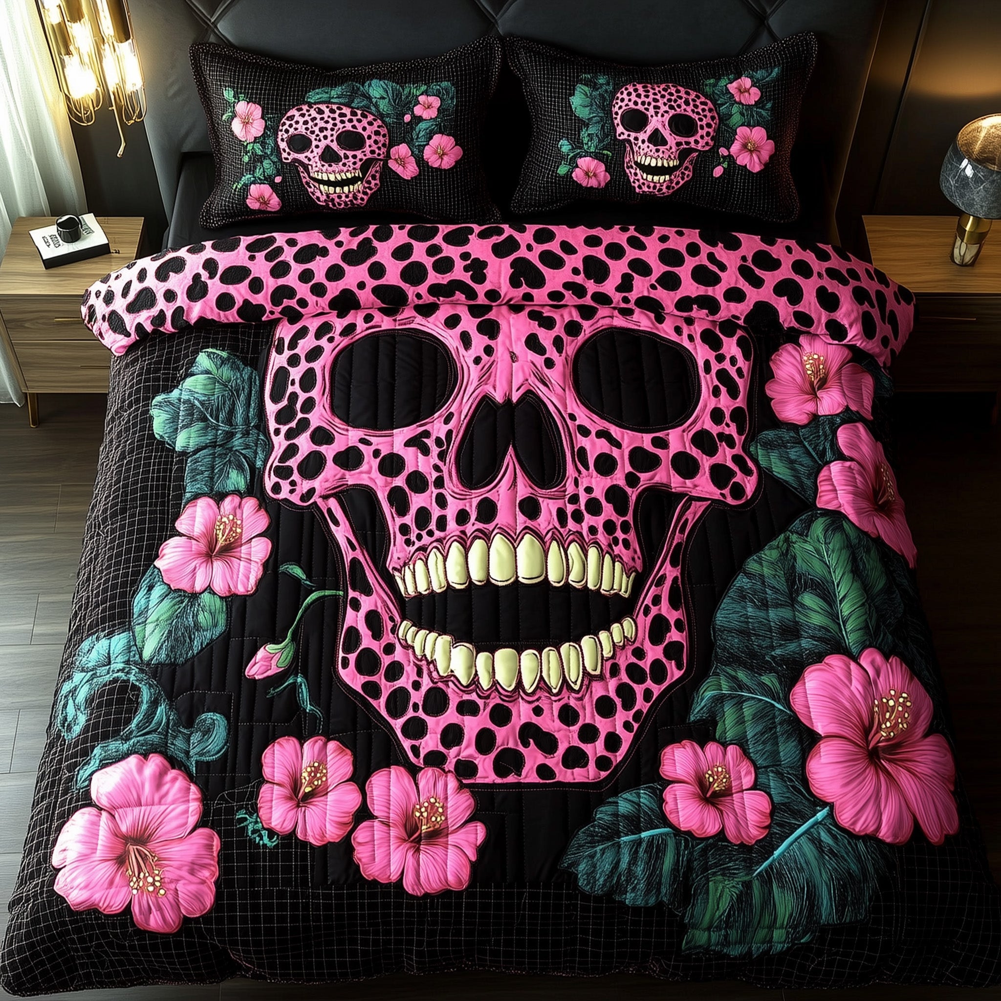 Leopard Skull Quilted Bedding Set Duvet Cover Bed Sheet Skull Inspired Gifts
