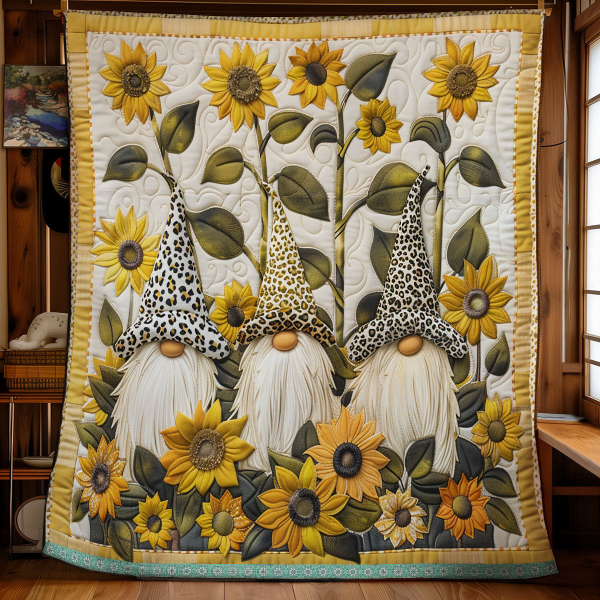 Leopard Sunflower Gnomes Quilt Blanket Best Throw Blanket Christmas Gifts For Wife