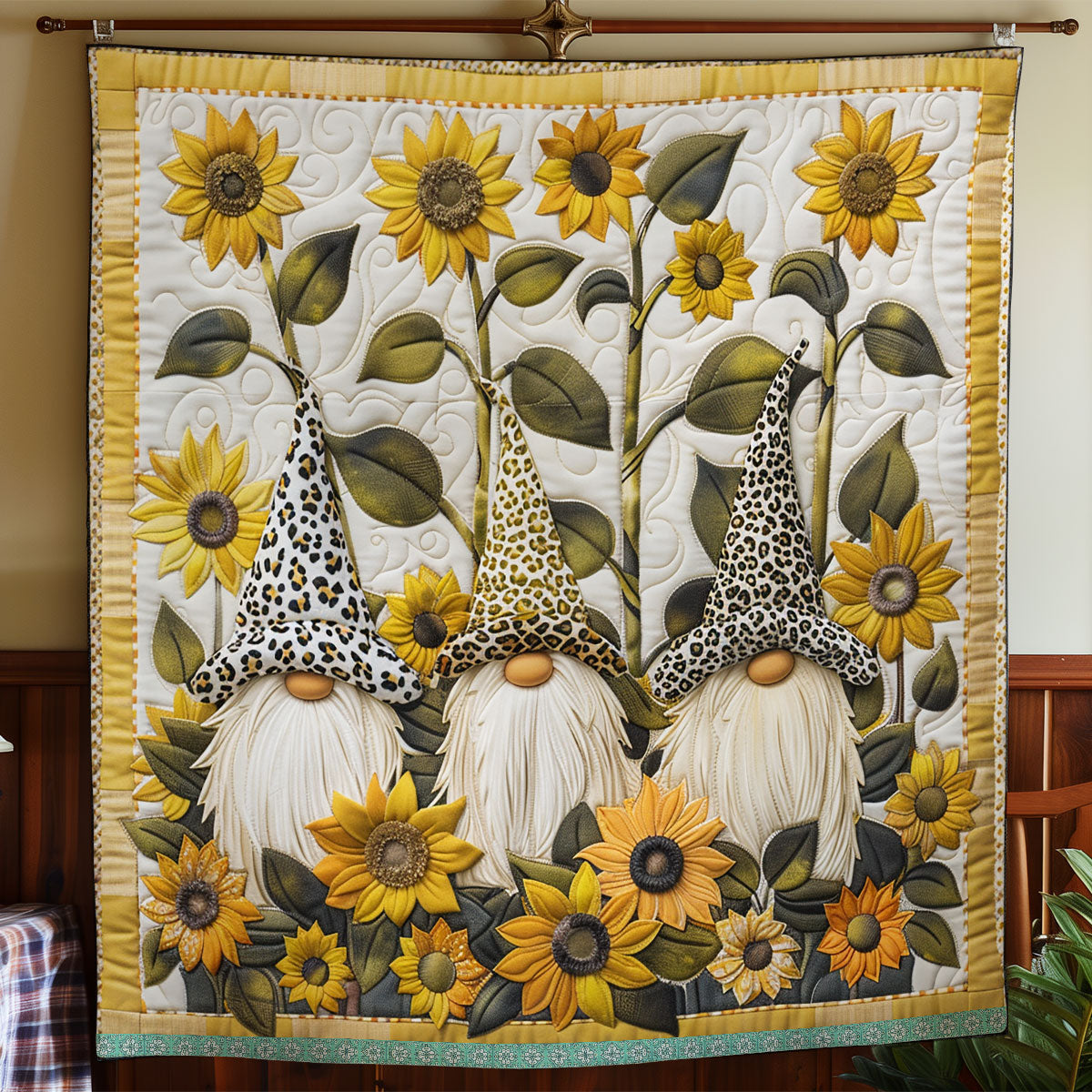 Leopard Sunflower Gnomes Quilt Blanket Best Throw Blanket Christmas Gifts For Wife