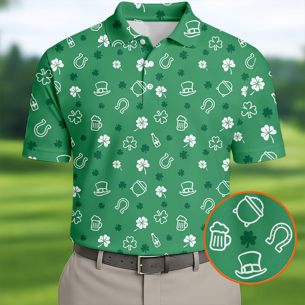 Leprechaun Hat Shamrock Beer Seamless Pattern Golf Polo Shirt Golf Apparel Present For Husband