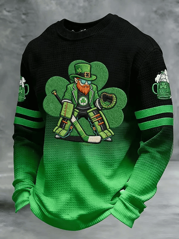 Leprechaun Hockey Goalie Long Sleeve Shirt St Patrick's Day Black Green Irish Beer Funny Party Outfit