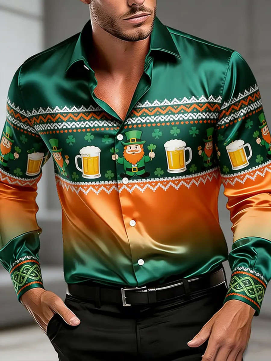 Leprechaun Irish Satin Button Shirt St Patricks Day Outfit Irish Beer Best Gift For Men