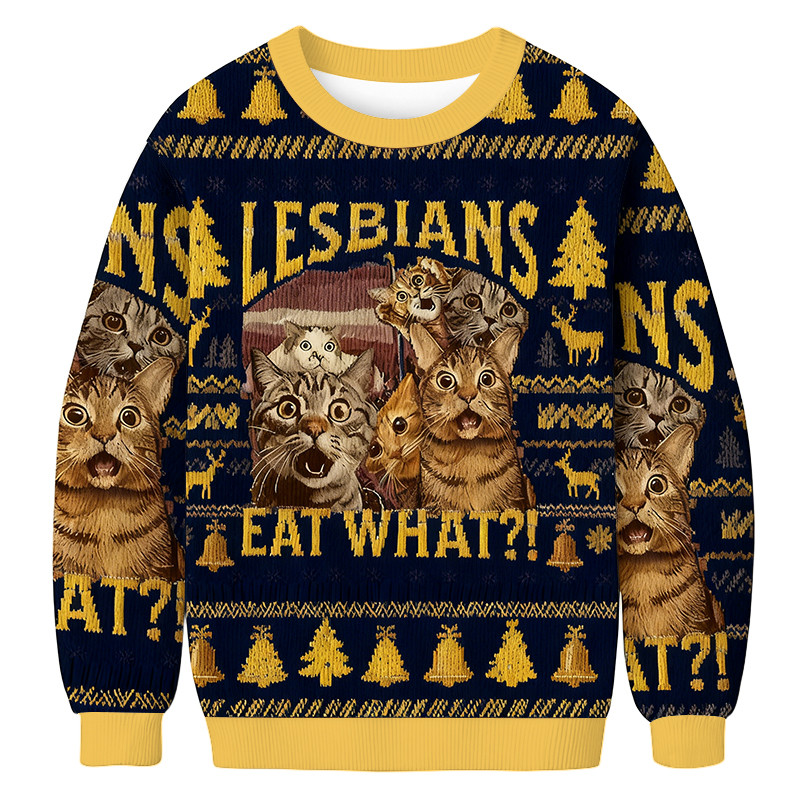Lesbians Eat What Cat Meme Christmas Ugly Sweater Holiday Apparel Christmas Gift For Pet Lovers