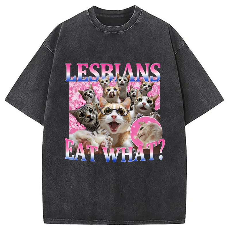 Lesbians Eat What Cat Washed T-Shirt Casual Oversized Outfit Style Gifts For Brother
