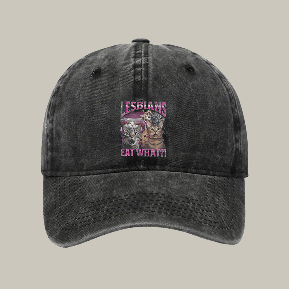 Lesbians Eat What Funny Cats Washed Cap Funny Baseball Caps Christmas Gift Ideas For Her