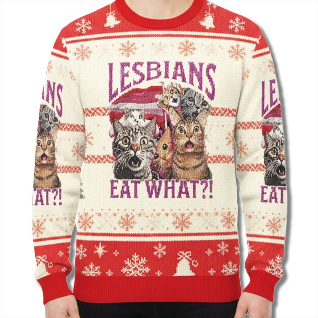 Lesbians Eat What Ugly Christmas Sweater Funny Cat Xmas Clothing Gifts For Besties