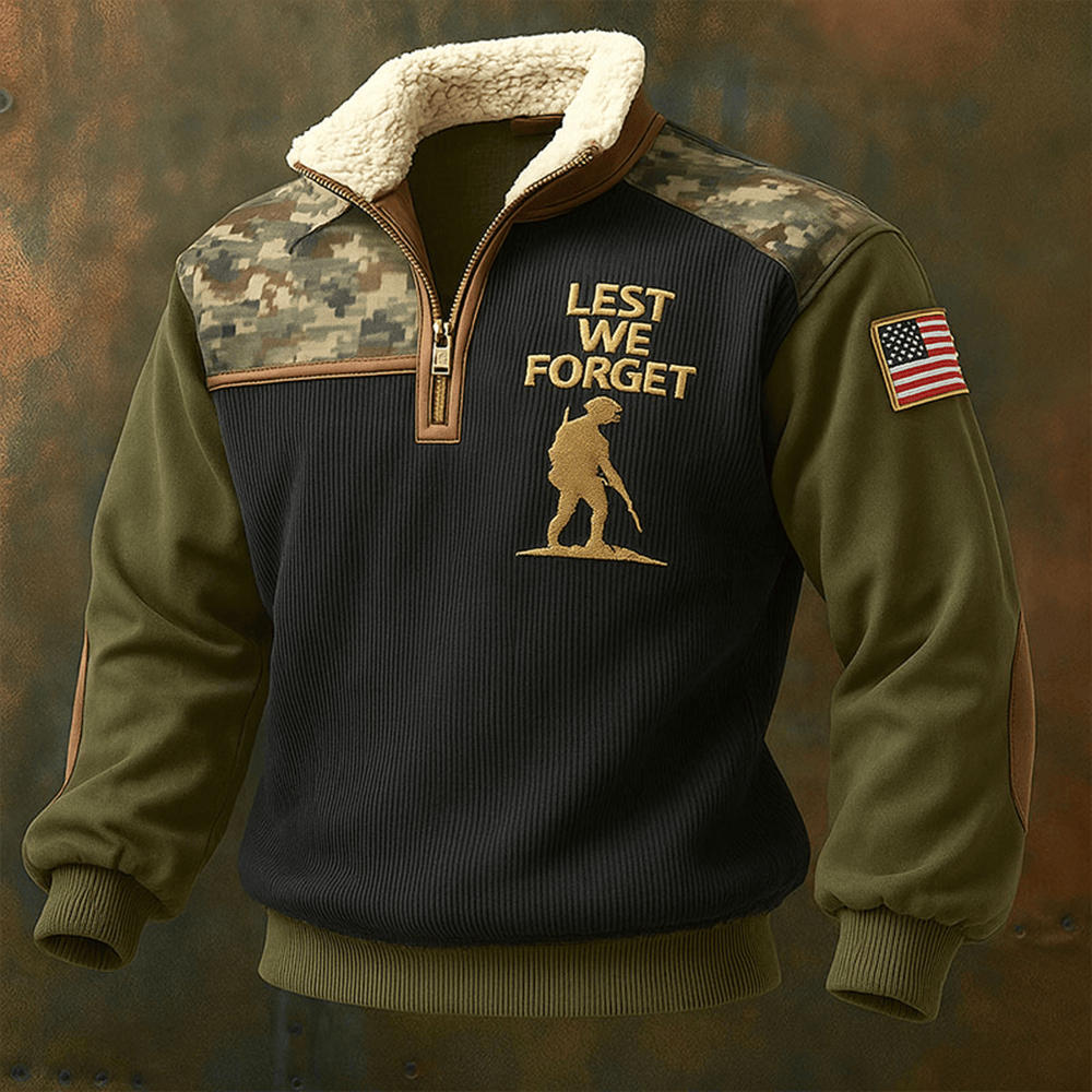 Lest We Forget Camo Stand Up Collar Sweatshirt Veteran Support Clothing Gifts For Veterans