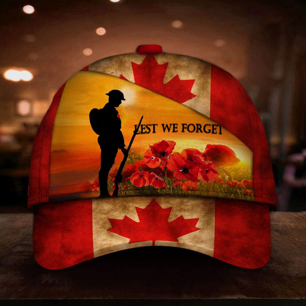 Lest We Forget Canada Flag Cap Patriotic Vintage Memorial Day Honor Veteran Canadians