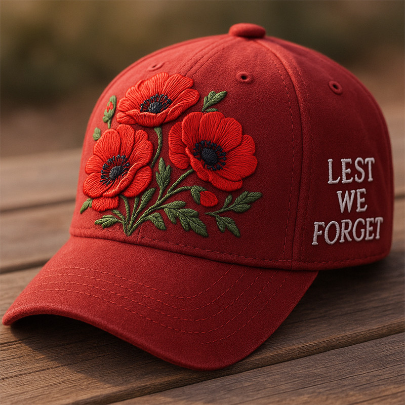Lest We Forget Hat Flower Pattern Patriotic Baseball Cap Veteran Presents For Him