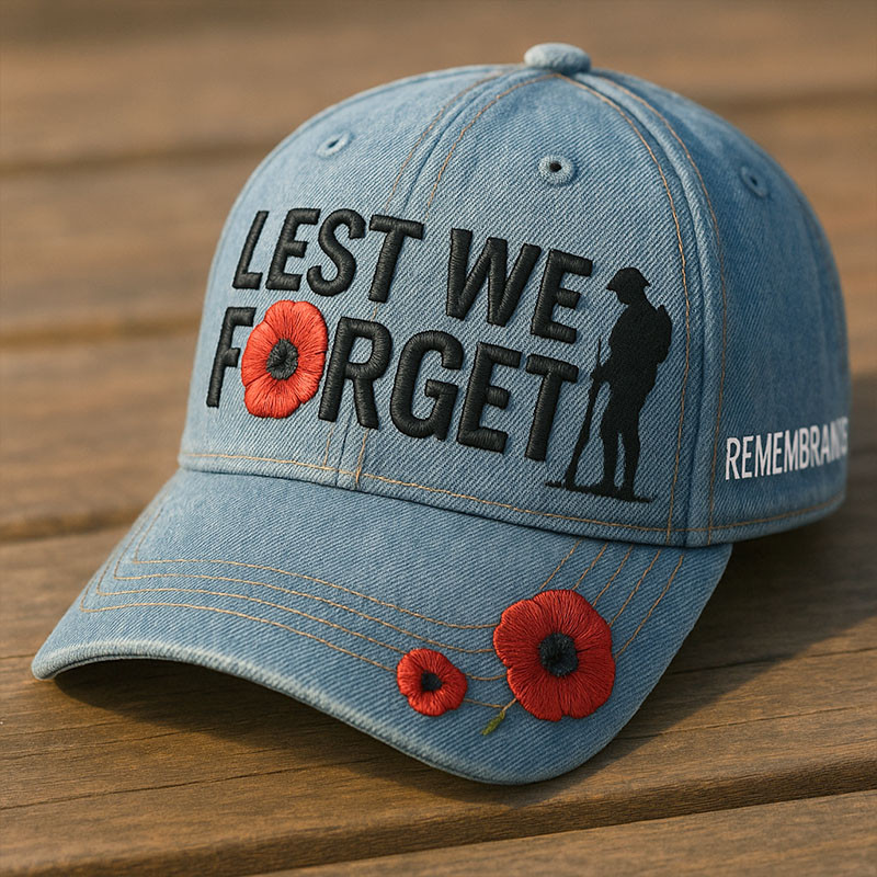 Lest We Forget Hat Remembrance Day Baseball Cap Flower Design Veteran Themed Gifts
