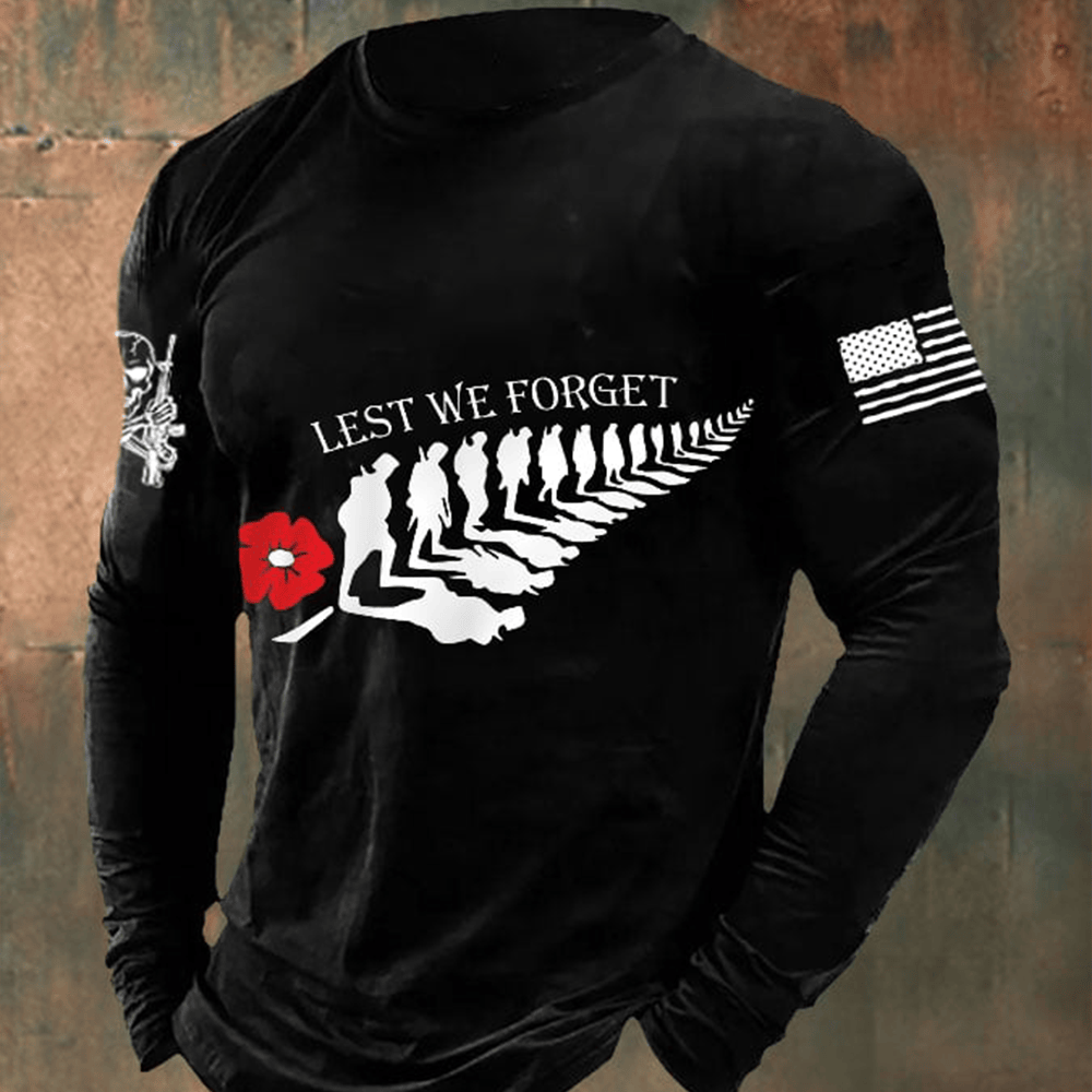 Lest We Forget Long Sleeve Shirt American Flag Apparel Gifts For Patriotic Veterans