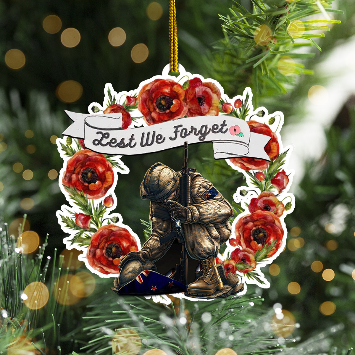 Lest We Forget New Zealand Flag Ornament Patriotic Thank You For Your Service Veterans Gift