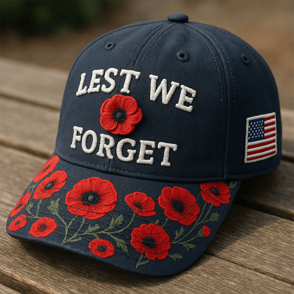 Lest We Forget Poppy Hat American Flag Baseball Cap Gifts For Patriotic Veterans