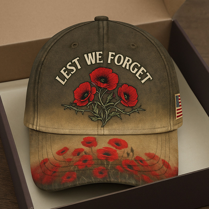 Lest We Forget Veteran Hat Red Flower Pattern Remembrance Day Cap Memorial Gifts