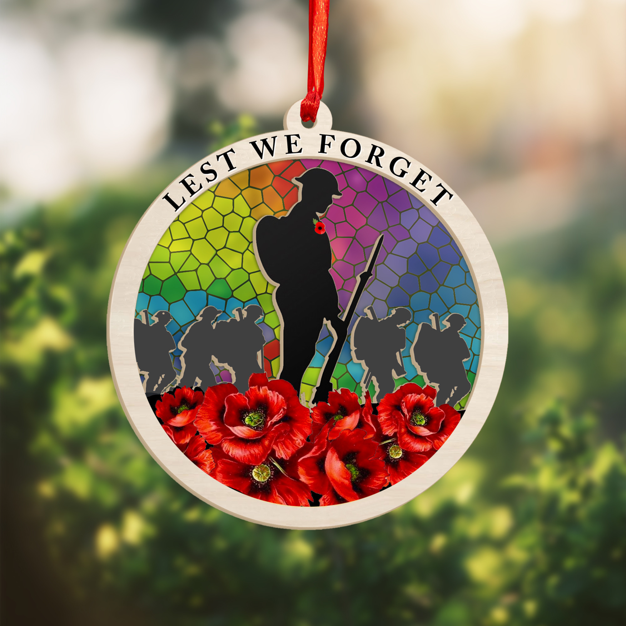 Lest We Forget Veterans Poppy Suncatcher Ornament Remembrance Day Ornaments For Christmas Tree