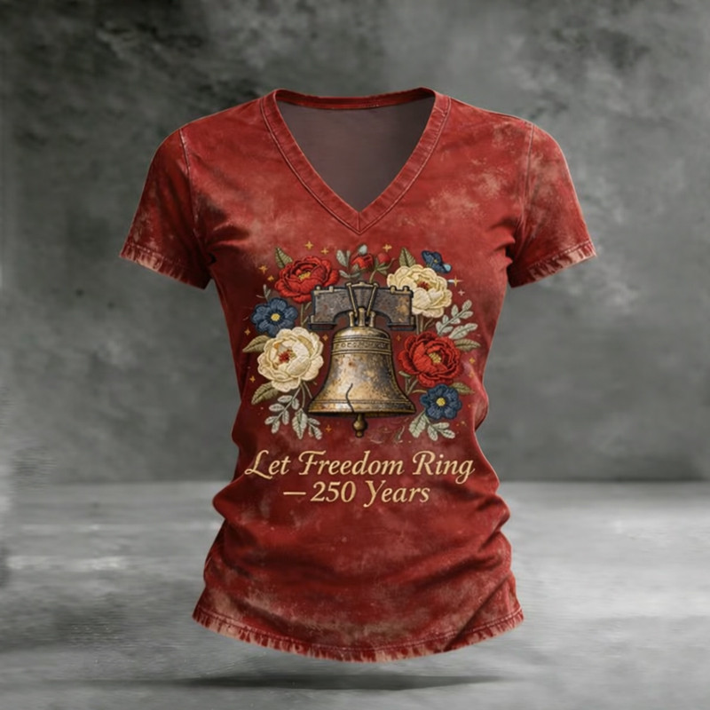 Let Freedom Ring 250 Years 1776 2026 V-Neck Shirt Liberty Bell American Patriot Clothing
