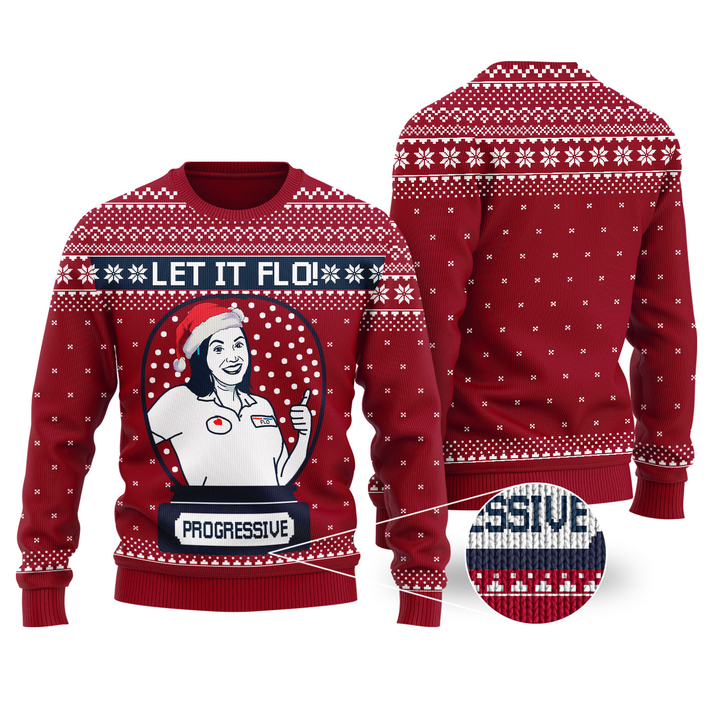 Let It Flo From Progressive Ugly Christmas Sweater Cardinal Red Perfect Holiday Gift Merch for Sweater Lovers