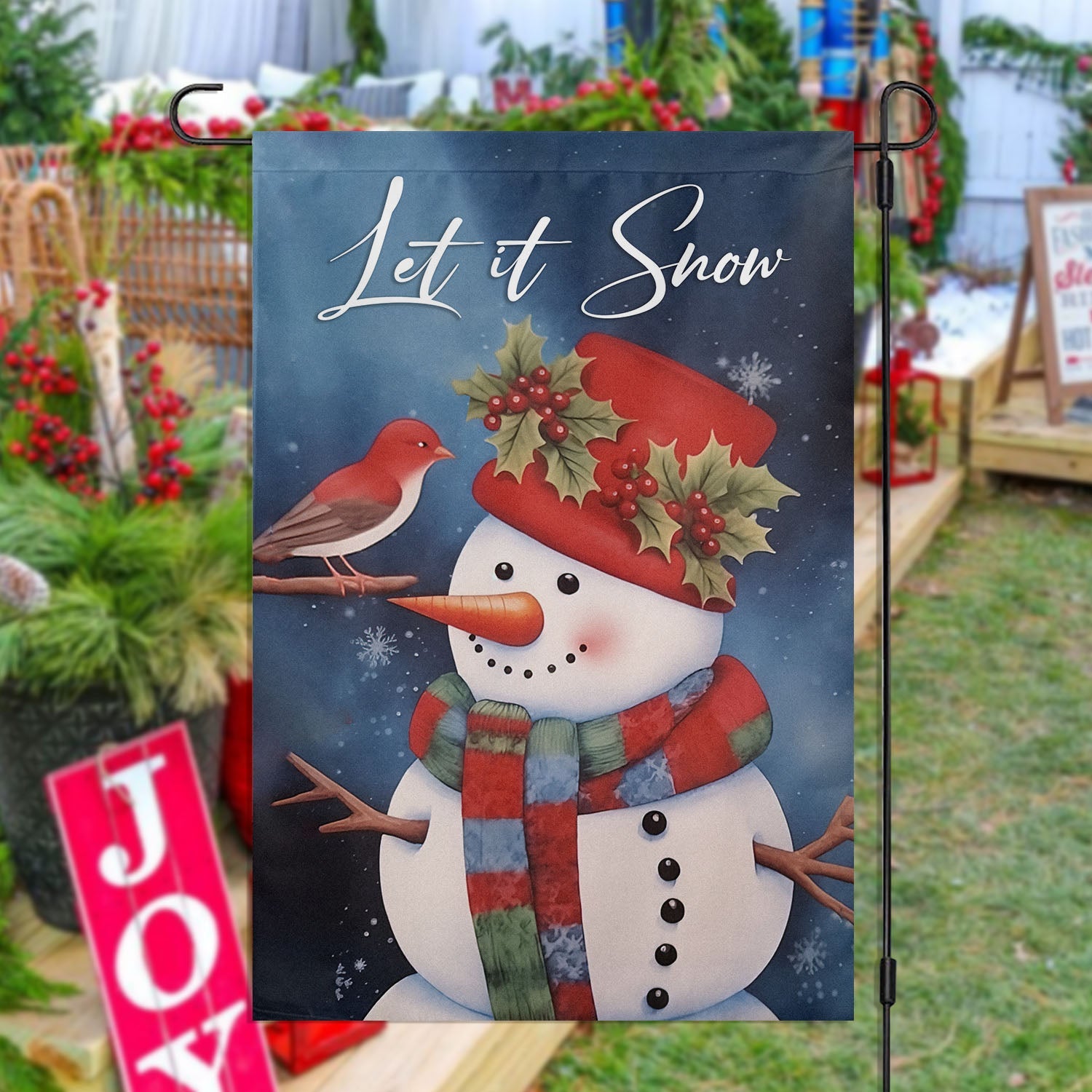 Let It Snow Snowman Christmas Garden Flag Christmas Home Decor Gift For Snowman Lovers