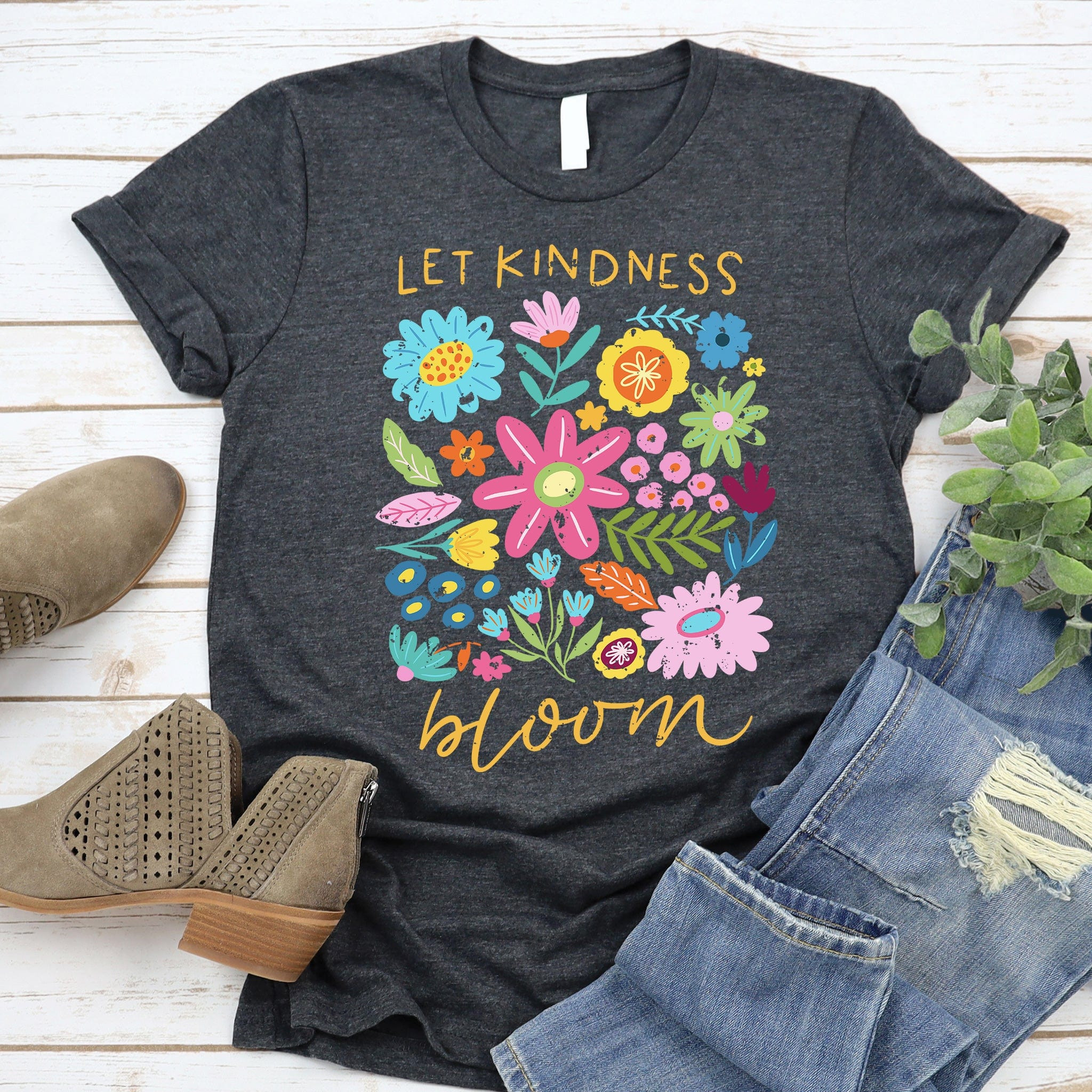Let Kindness Bloom Christian Faith Shirt Inspirational Gifts Floral Graphic Apparel
