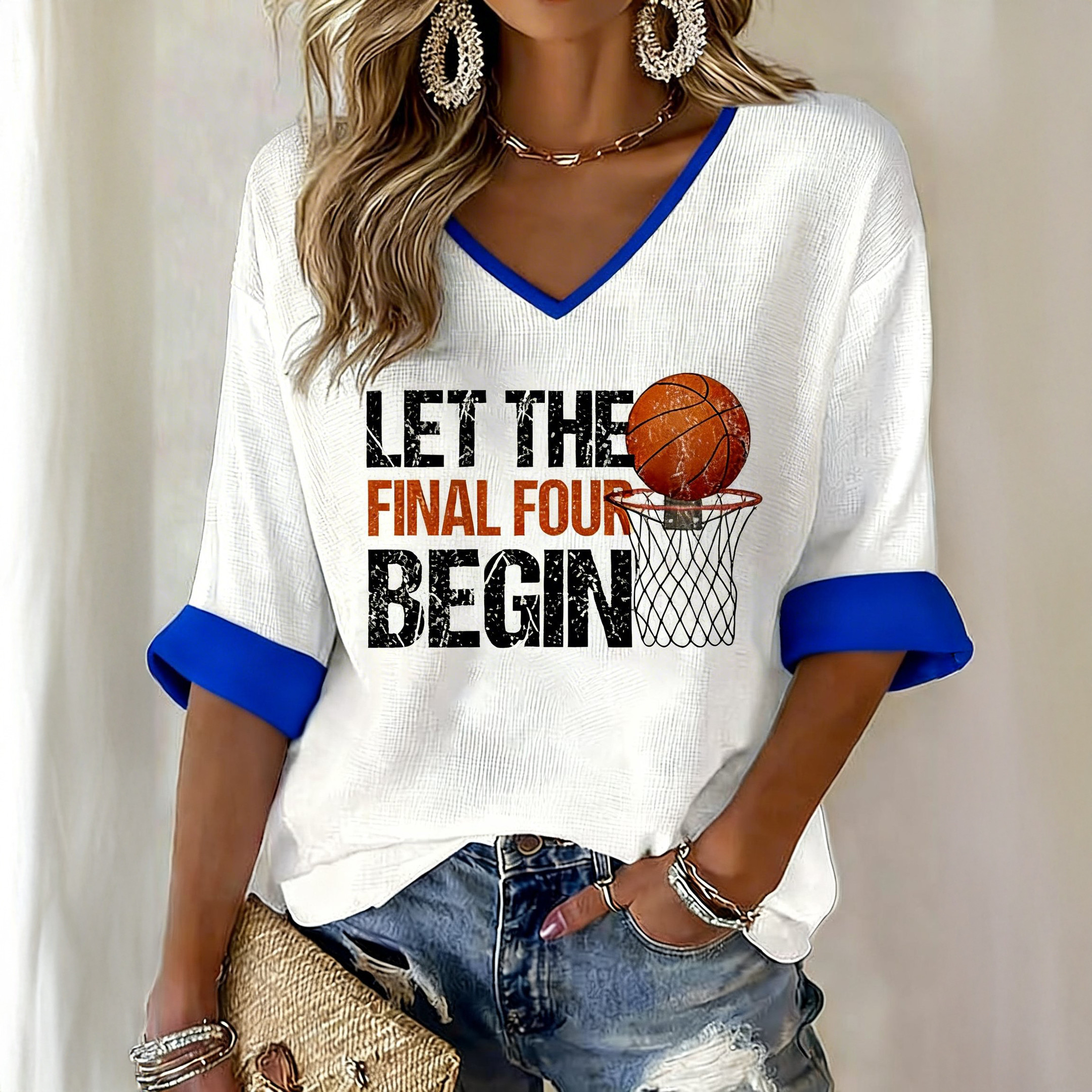 Let The Final Four Began V-Neck Shirt Basketball Clothes Gift For Basketball Lovers