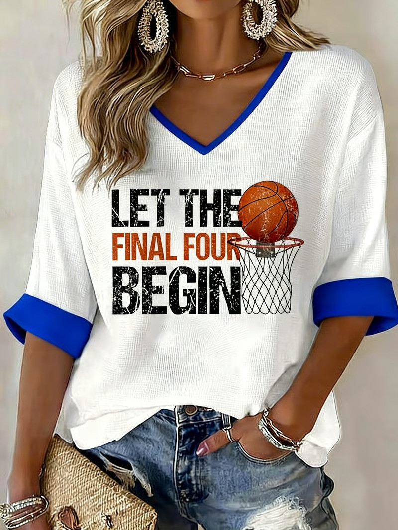 Let The Final Four Begin V-Neck Shirt March Madness Basketball Fan Gear Gift For NCAA Fans