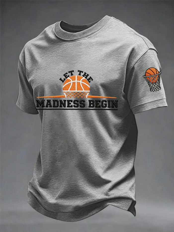 Let The Madness Begin March Madness Bracket T-Shirt Embroidered Style Basketball Gift For Sports Fans