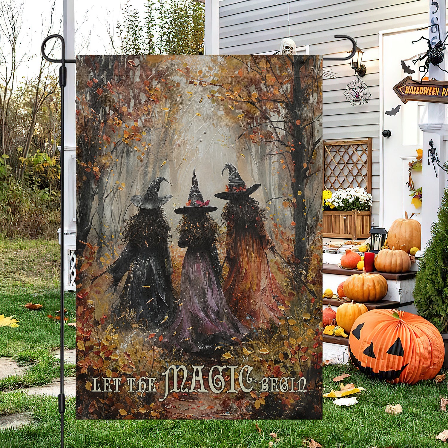 Let The Magic Begin Halloween Flag Witch Outdoor Decor Spooky Yard Decor Gift For Spell Lovers