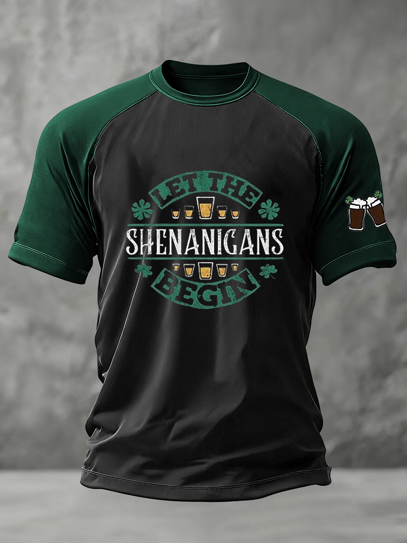 Let The Shenanigans Begin St Patricks Day Raglan T-Shirt Funny Irish Drinking Shirt Best Gift For Him