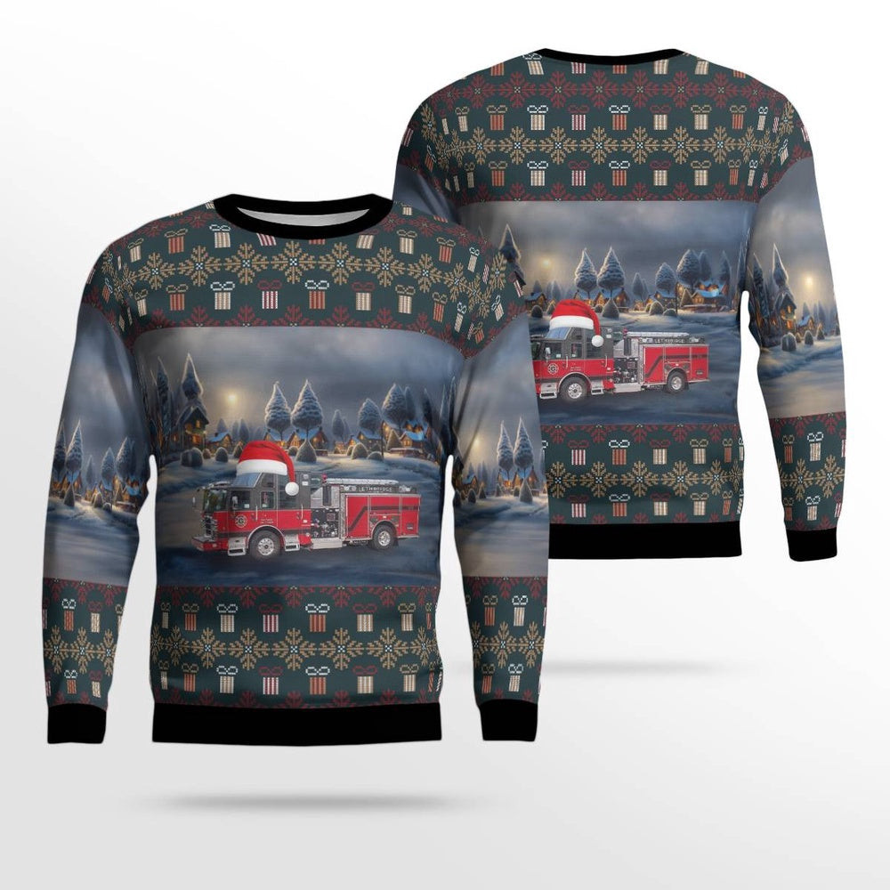Lethbridge Alberta Canada Lethbridge Fire Department Christmas AOP Ugly Sweater Christmas Unisex Sweaters Gift For Christmas
