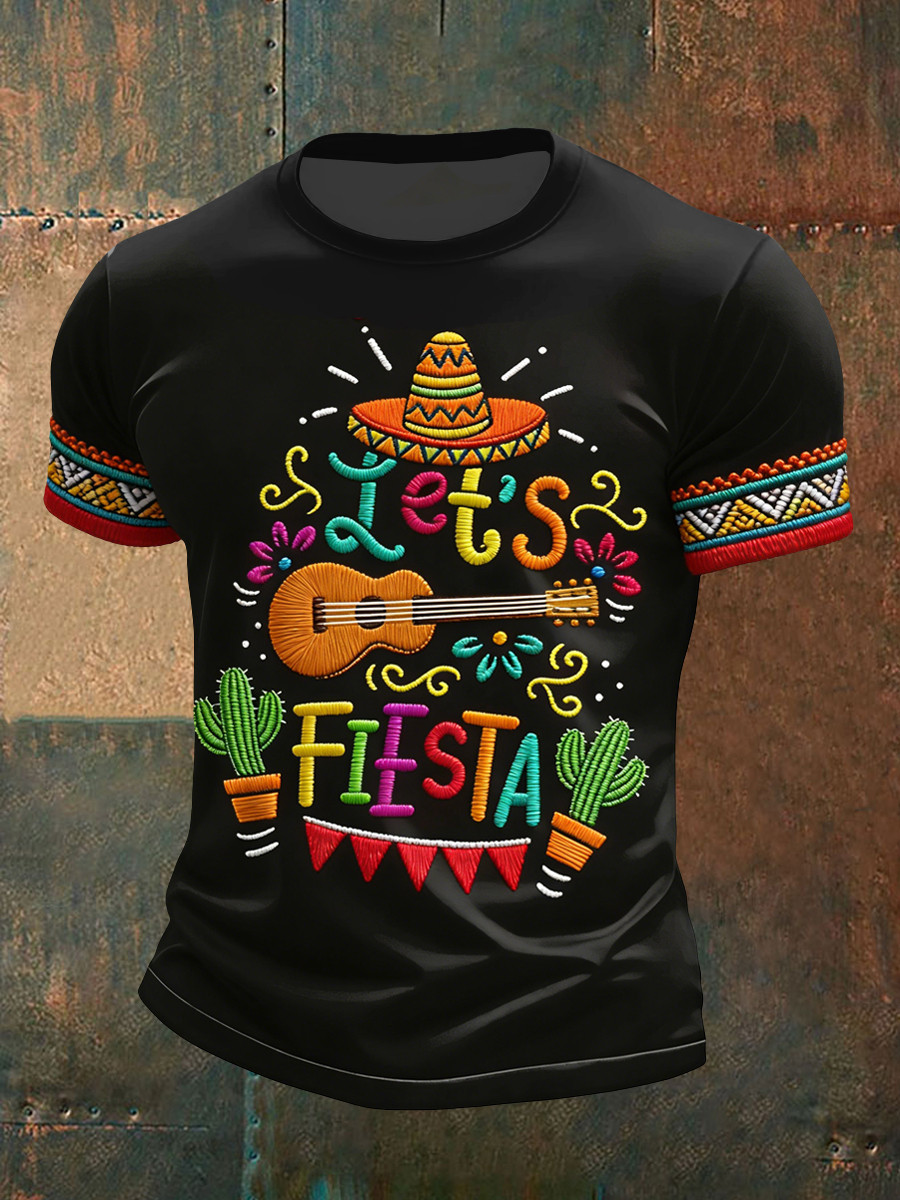 Let's Fiesta Mexico T-Shirt Cinco De Mayo Sombrero Maracas Party Clothing Gift Ideas
