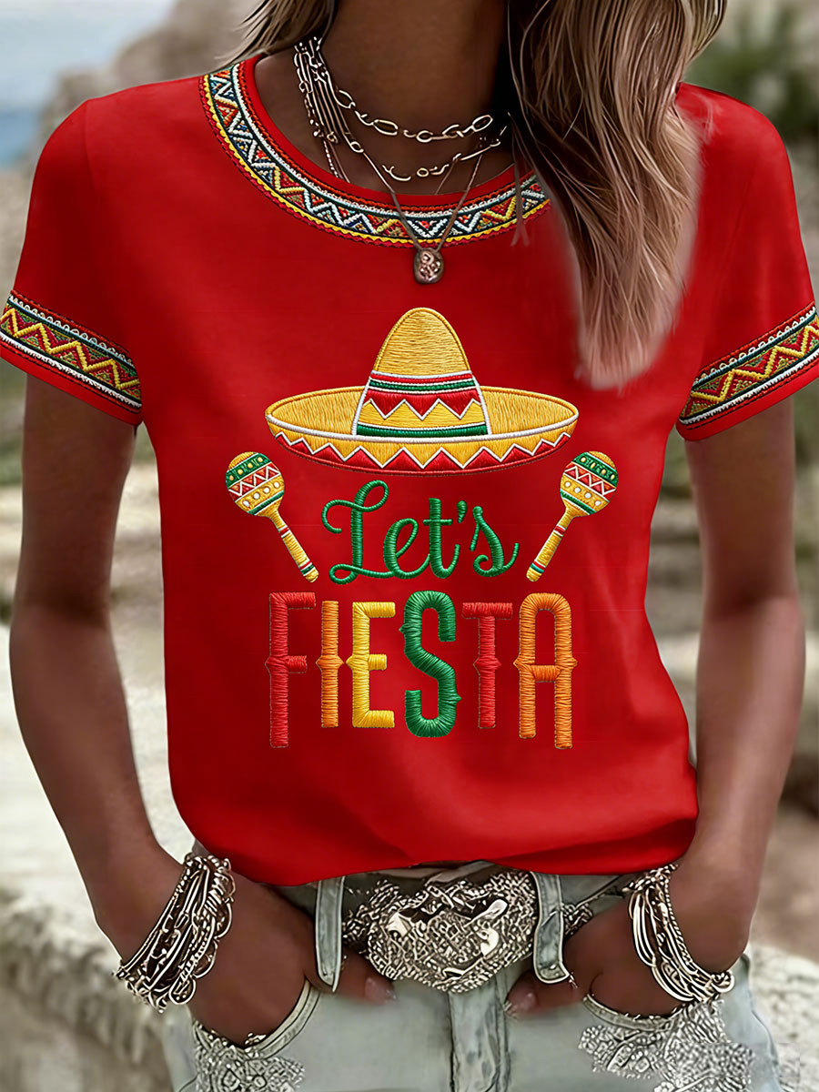 Let's Fiesta T-Shirt Sombrero Maracas Mexico Party Clothing Gift For Her