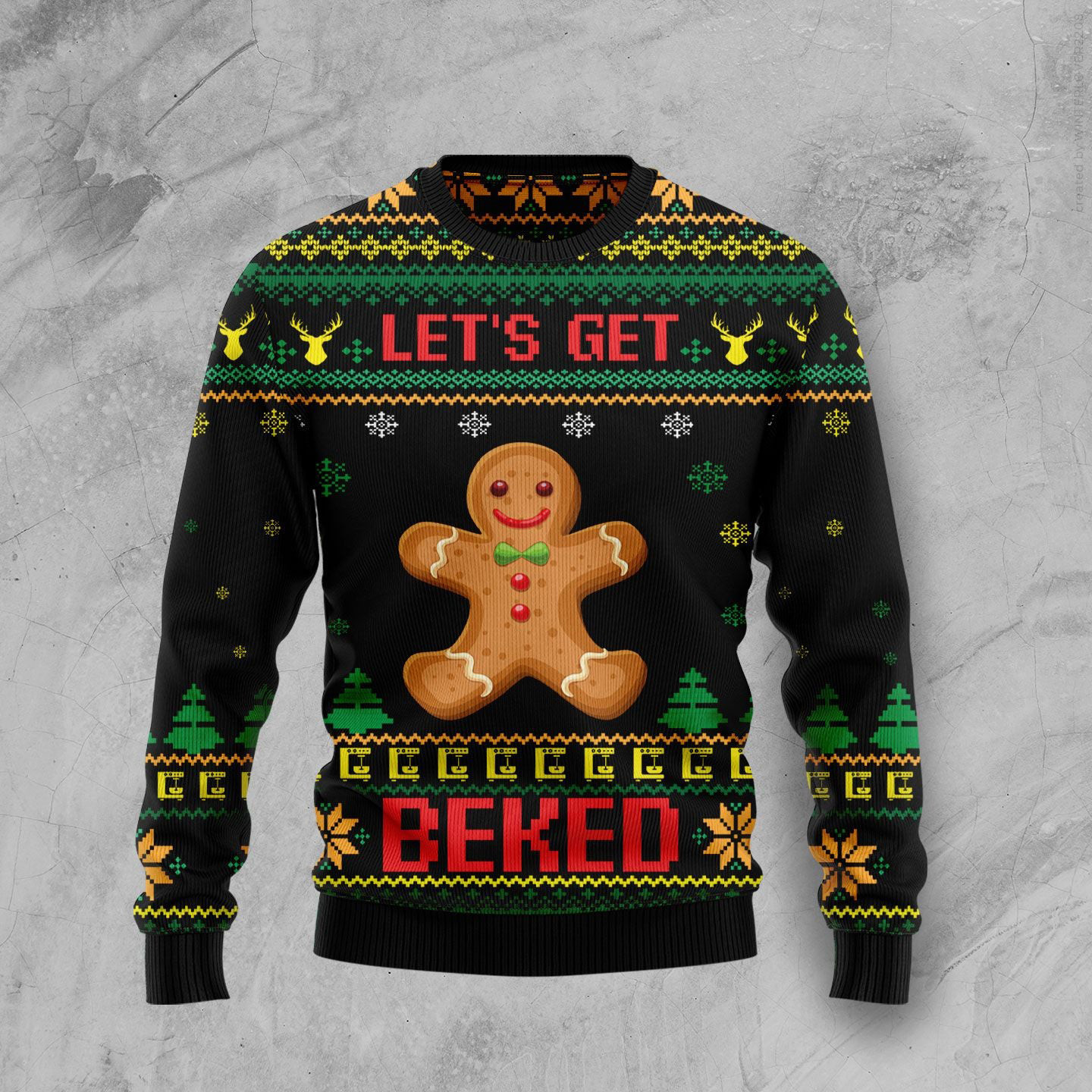 Let's Get Baked Ugly Christmas Sweater Gingerbread Design Christmas Gifts For Bakers